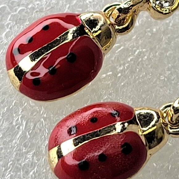Mini LadyBug Enamel Crystal Earrings - Picture 3 of 14